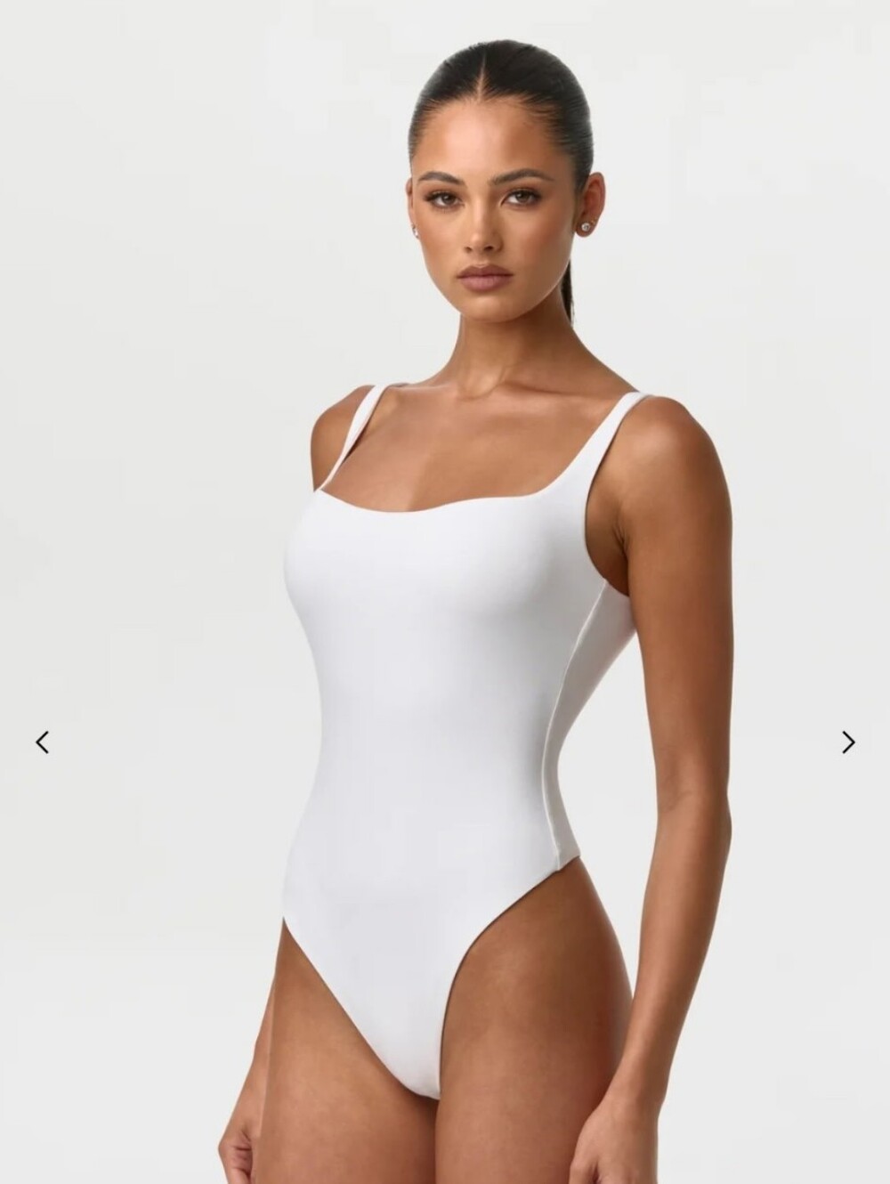 Naked Wardrobe Women's White One-Piece- Sleek Scoop Neck